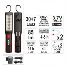 YATO Lampa pentru atelier, 30 + 7 led,100 LM,  rei..